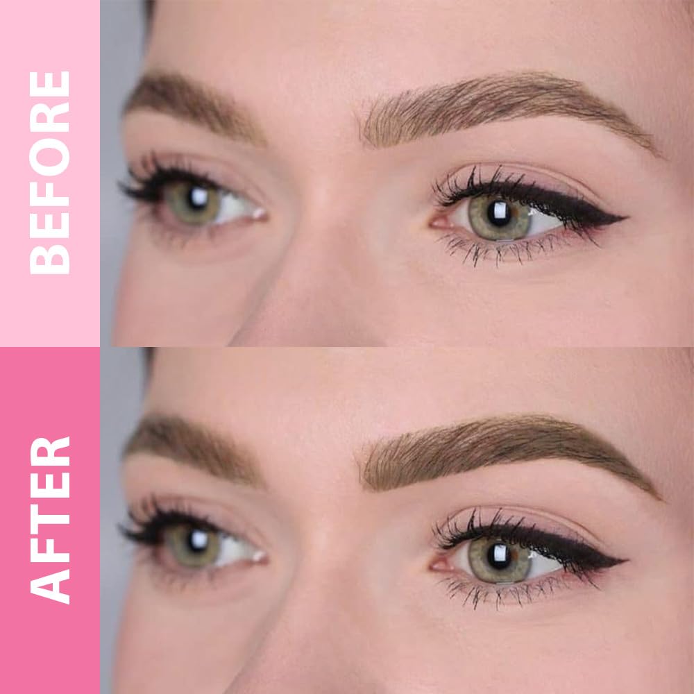 evpct 1Pcs Dark Brown Magic Microblading Eyebrow Contouring Pen Brow Pencil, with 4 Brush Micro-Fork-Tips Precise Applicator, Dual-ended Eyebrow Brush, Hair Like Strokes, Natural Looking Brows