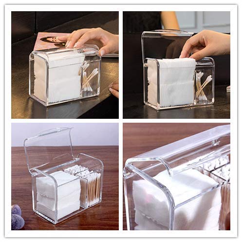 Square Acrylic Cotton Ball Pads Gauze Swab Holder Organizer Q-tip Dispenser Storage Canister Bathroom Container Flossers Box Case (5.6x3.2x4.3 in, 1 Tier, 3 Partitions, Transparent)