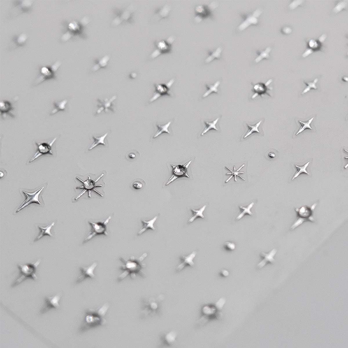 Silver Star Nail Decals 5D Embossed Self-Adhesive Nail Stickers Stars Nail Art Stickers Shiny Rhinestones Nail Design Star Sticker for Nails DIY Decorations Nail Decals Women Manicure 1Sheet
