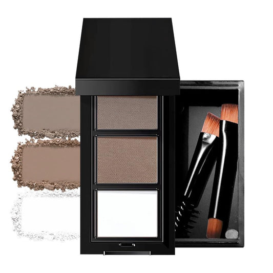 Brown Eye Brow Powder for Women, Light Medium Matte Gray White Eyebrow Powder Kit with Brush, Long-Lasting 3 Colors Brow Palette, Filler for Full, Defined Natural Brows Shaping