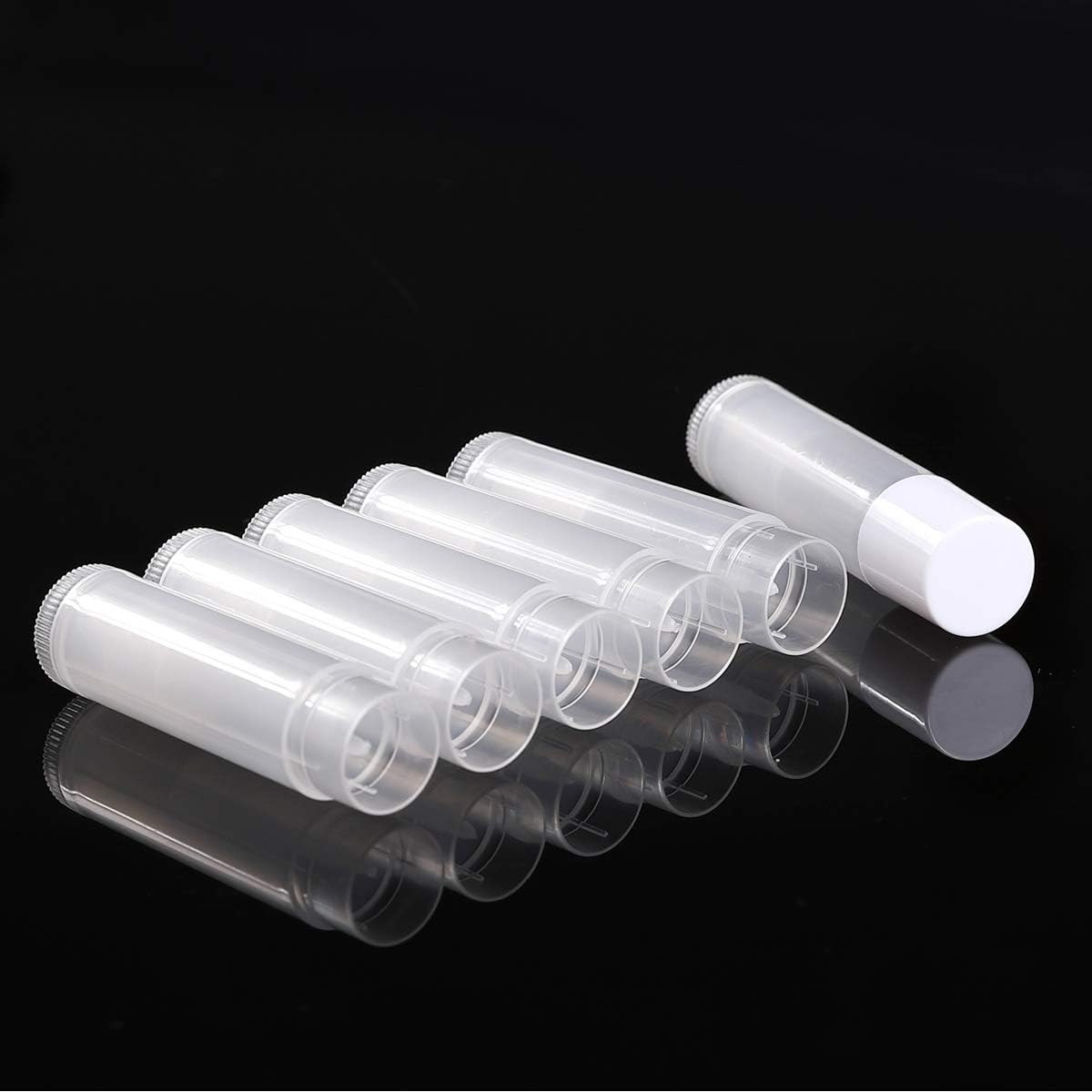 100 Sets Empty Lip Balm Tubes Bulk Round with Caps for DIY Lipstick Homemade, 3/16 OZ (5.5 ML), Clear, BPA Free, 100 Tubes and Caps