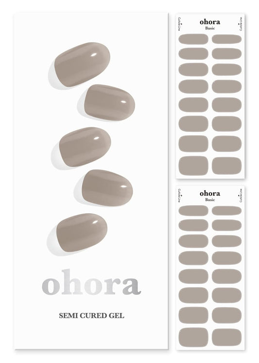 ohora Semi Cured Gel Nail Strips (N Bare Gray) - Works with Any UV/LED Lamps, Salon-Quality, Long Lasting, Easy to Apply & Remove - Includes 2 Prep Pads, Nail File & Wooden Stick