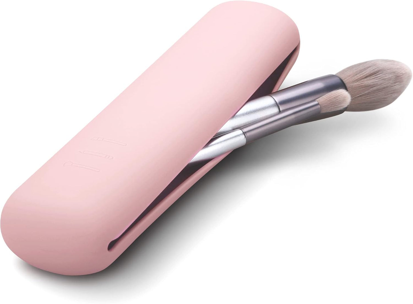 FERYES Travel Makeup Brush Holder, Magnetic Anti-fall Out Silicon Portable Cosmetic Face Brushes Holder, Soft and Sleek Makeup Tools Organizer for Travel-Pink