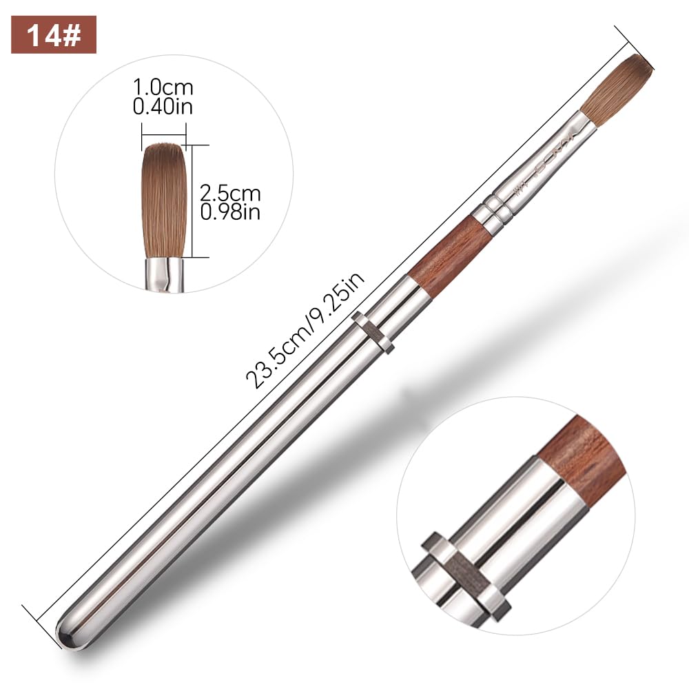 KADS Acrylic Nail Brush with Penholder Nail Brush for Acrylic Application-Oval Shaped Powder Nail Design Tools for Professional Manicure DIY Home Salon (2#+8#+14#)