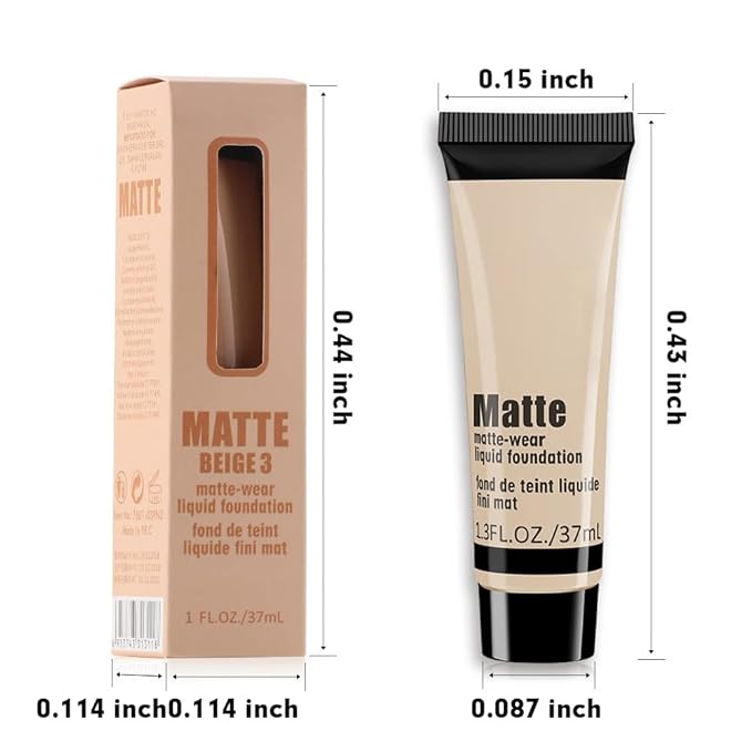 2 Pack Liquid Foundation Cream for Face Makeup,Durable Full Coverage Matte Concealer Make Up,Oil Control & Waterproof Base Primer -1+1 Fl.Oz-BEIGE 6#