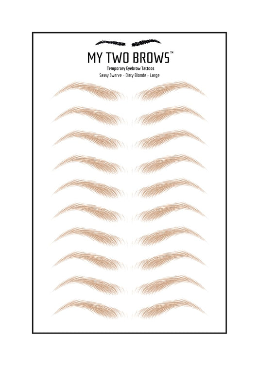 (10 pairs) Dirty Blonde Temporary Eyebrow Tattoo - Large Size - Waterproof & Smudgeproof - Sassy Swerve Style Eyebrow Stickers - Sheet Lasts up to 30 Days - Won't Work on Existing Brows