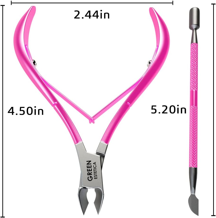 Professional Cuticle Trimmer with Cuticle Pusher Nail Cuticle Remover Nipper Silver Stainless Steel Sharp Blades Manicure Tools with Double Spring Nail Care Pedicure Nail Tools Home Spa (Pink)