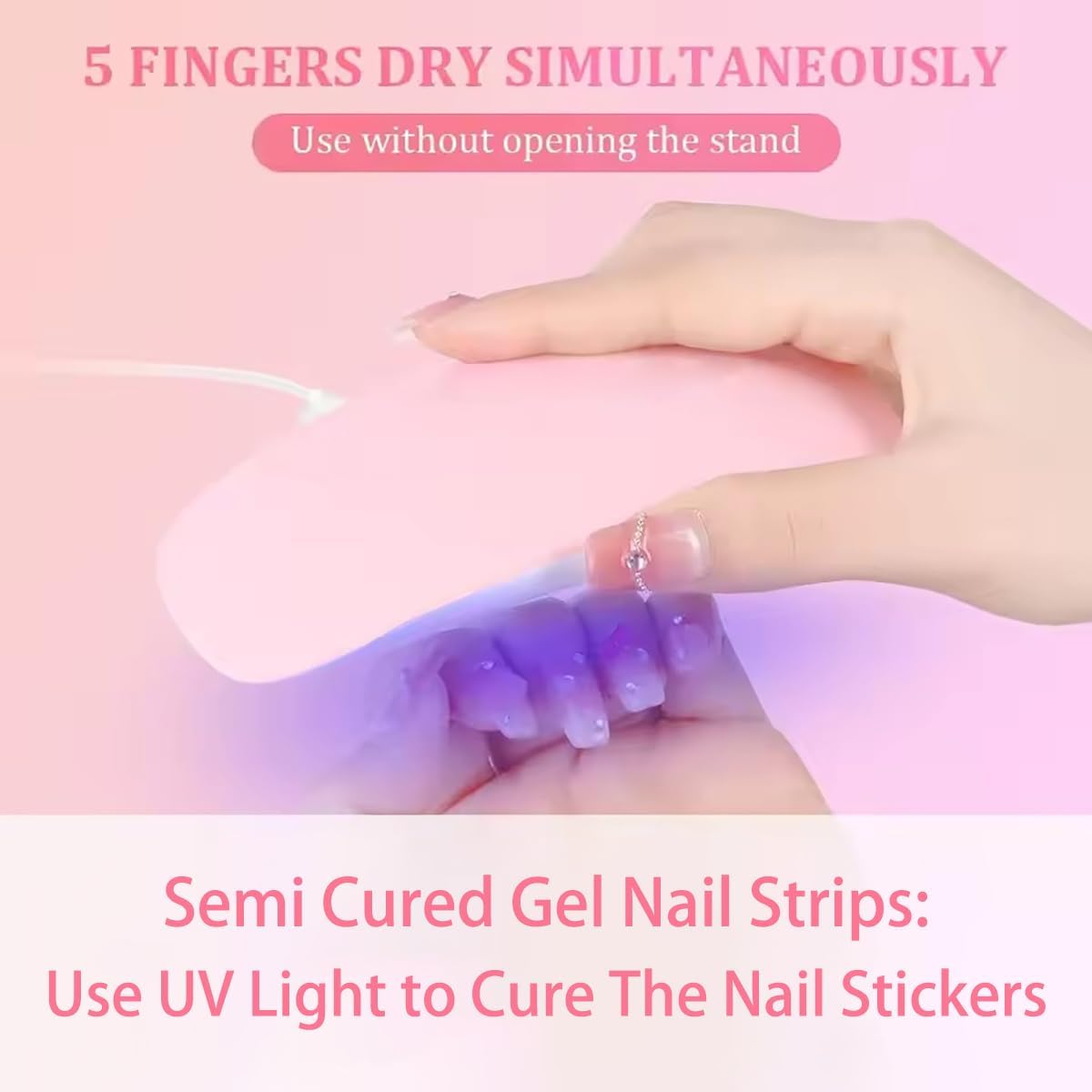 Pink Semi Cured Gel Nail Strips Stickers 16Pcs Real Gel Polish Strips Decals Solid Color Self Adhesive Long Lasting Nail Stickers for Women DIY Manicure Tips Party Nails Decoration 1 Sheets