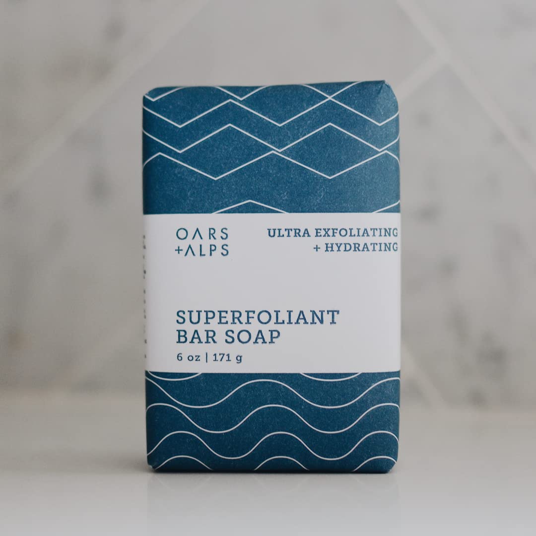 Oars + Alps Superfoliant Exfoliating Men's Bar Soap, Dermatologist Tested and Made with Clean Ingredients, Travel Size, 3 Pack, 6 Oz Each