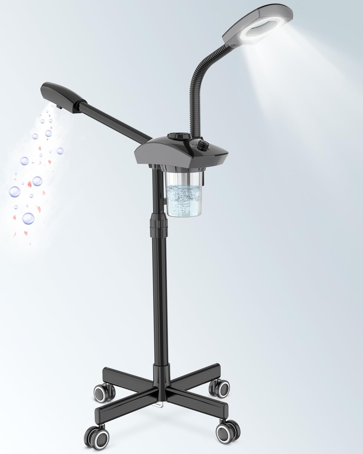 Kingsteam 2-in-1 Salon Grade Professional Facial Steamer with 5X Magnifying Lamp,Esthetician Steamer for Women,Hot Mist Face Steame: 2 Adjustable Steam Levels, 60 Min Timer & 3-Level LED Light (Black)