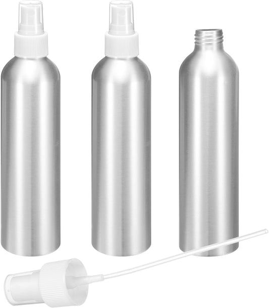 HARFINGTON 3pcs Aluminum Fine Mist Spray Bottles 250ml/8.5oz Metal Small Liquid Alcohol Refillable Travel Container with White Plastic Nozzle Cap for Perfume Skincare Cosmetic Storage Bottle