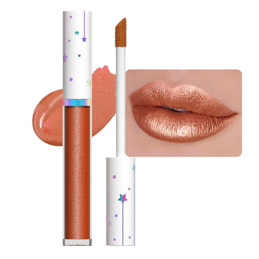 evpct 1Pcs Bronze Gold Metallic Glitter Lip Gloss Stain Lipstick for Women Long Lasting Waterproof 24, Orange Gold Frosted Metallic Shimmer Glossy Chrome iridescent Liquid Lipstick Lip Gloss Makeup 08