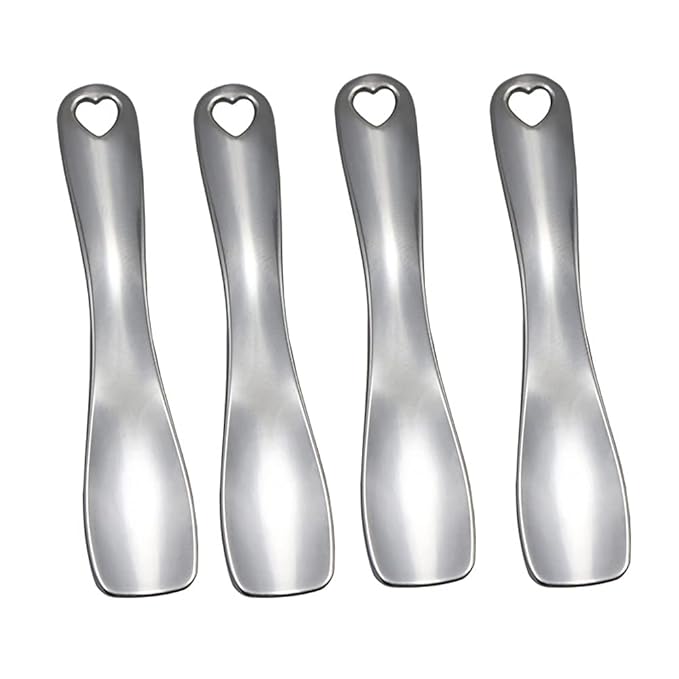4 Pieces Zinc Alloy Makeup Spatula Eye Cream Spoon Beauty Scoop Mini Spoon Makeup Beauty Spoons Mini Cosmetic Skincare Spatula for Cream Lotions, Shovel Shaped, Silver-Color