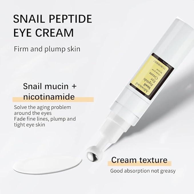 Snail Peptide Eye Cream for Dark Circles, Puffiness and Wrinkle, Snail Mucin & Nicotinamide, Moisturizing, Hydrating, Firming, Massage Ball, 17ml