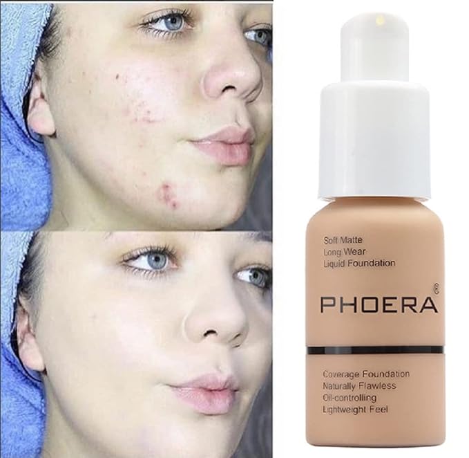 PHOERA Foundation, Flawless Soft Matte Liquid Foundation Makeup for Women.(104# Buff Beige)
