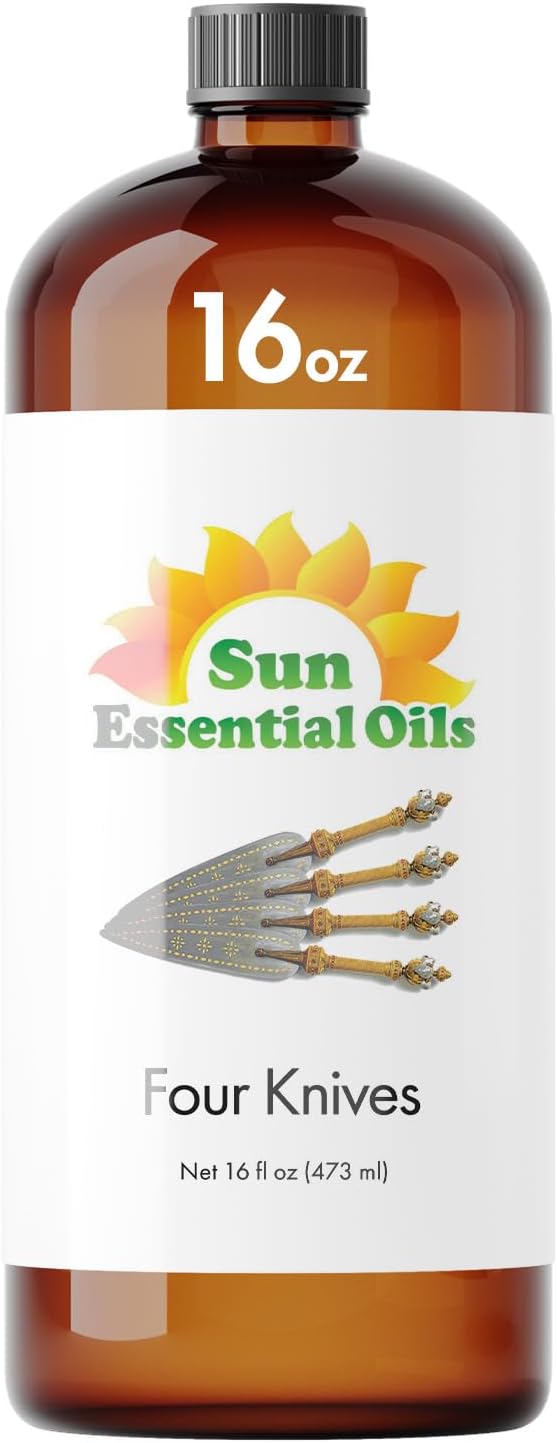Sun Essential Oils – 16 oz Four Knives Essential Oil Blend with Eucalyptus, Clove, Rosemary, Lemon & Cassia – Spicy Scent for Diffuser, Skin, Candle Making, Cleaning, DIY & More