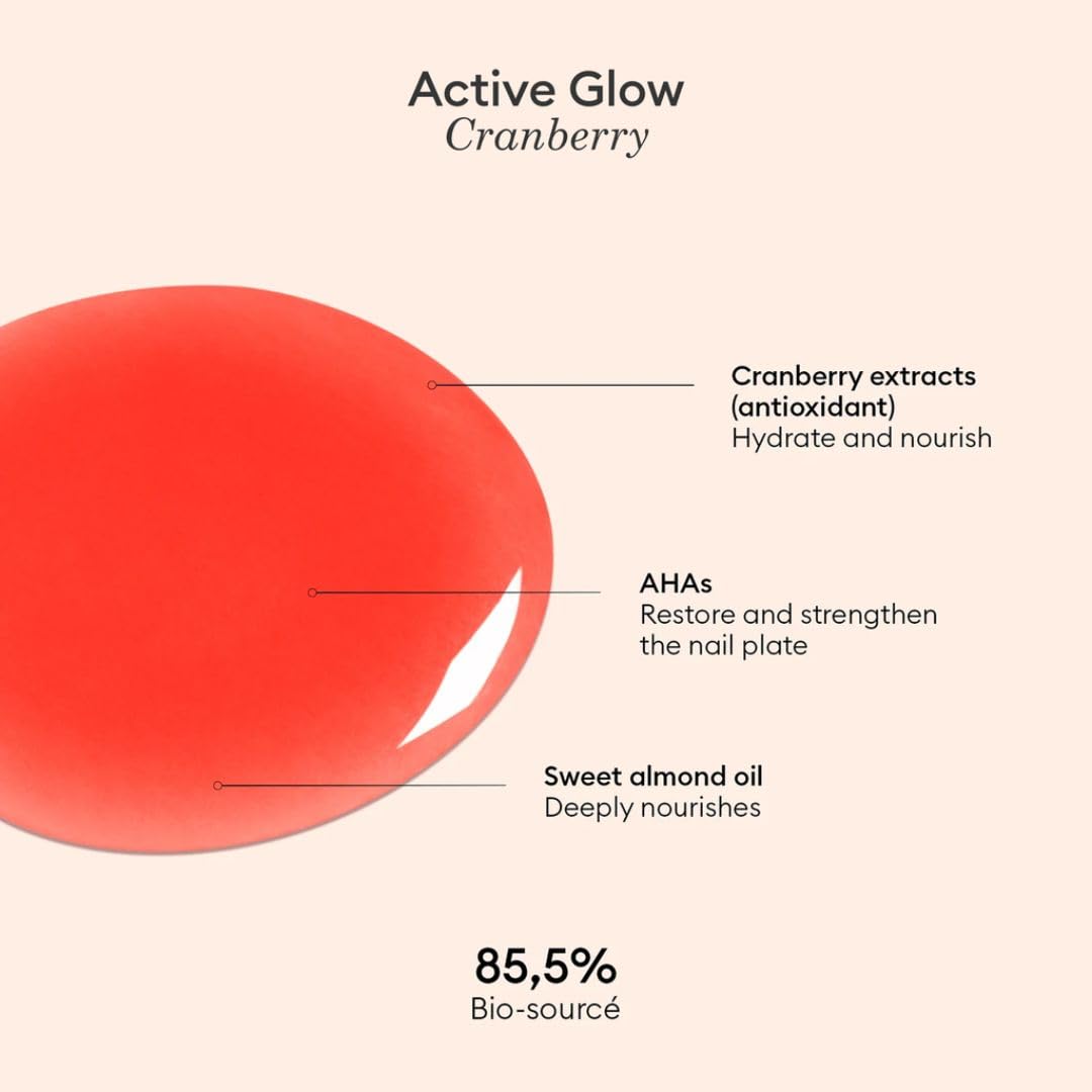 Manucurist Active Glow Cranberry All-in-One Perfecter Nail Polish & Care - No Lamp - Vegan & Made in France Ultra-Glowy Coral Mirror-Like Shine - Nail Concealer & Care - Plant-Based Ingredients