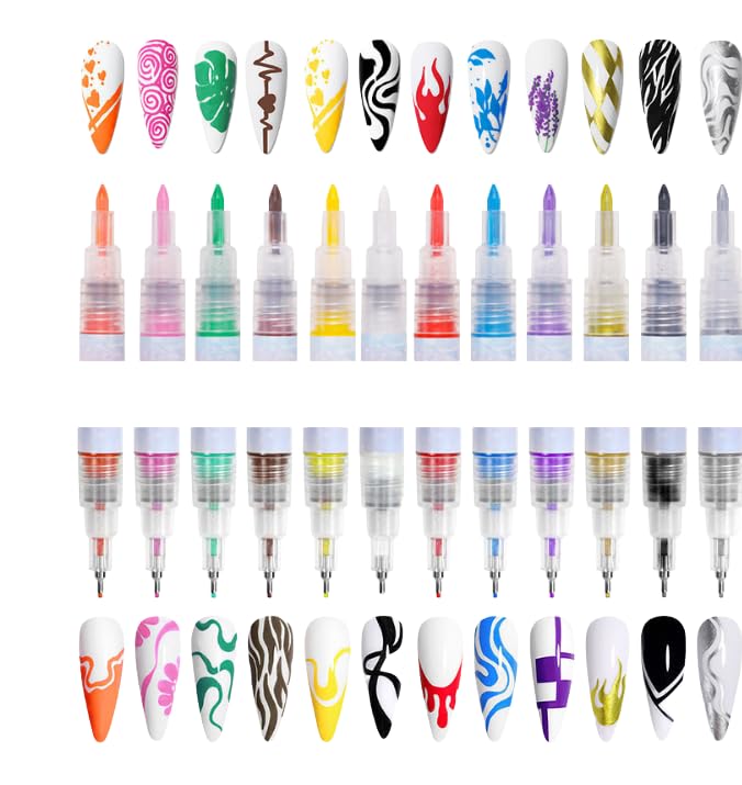 Nail Polish Pens Set, Nail Art Pens, Nail Pencil, DIY Drawing Painting Pen, for Nails DIY (12colors set B -0.7mm)