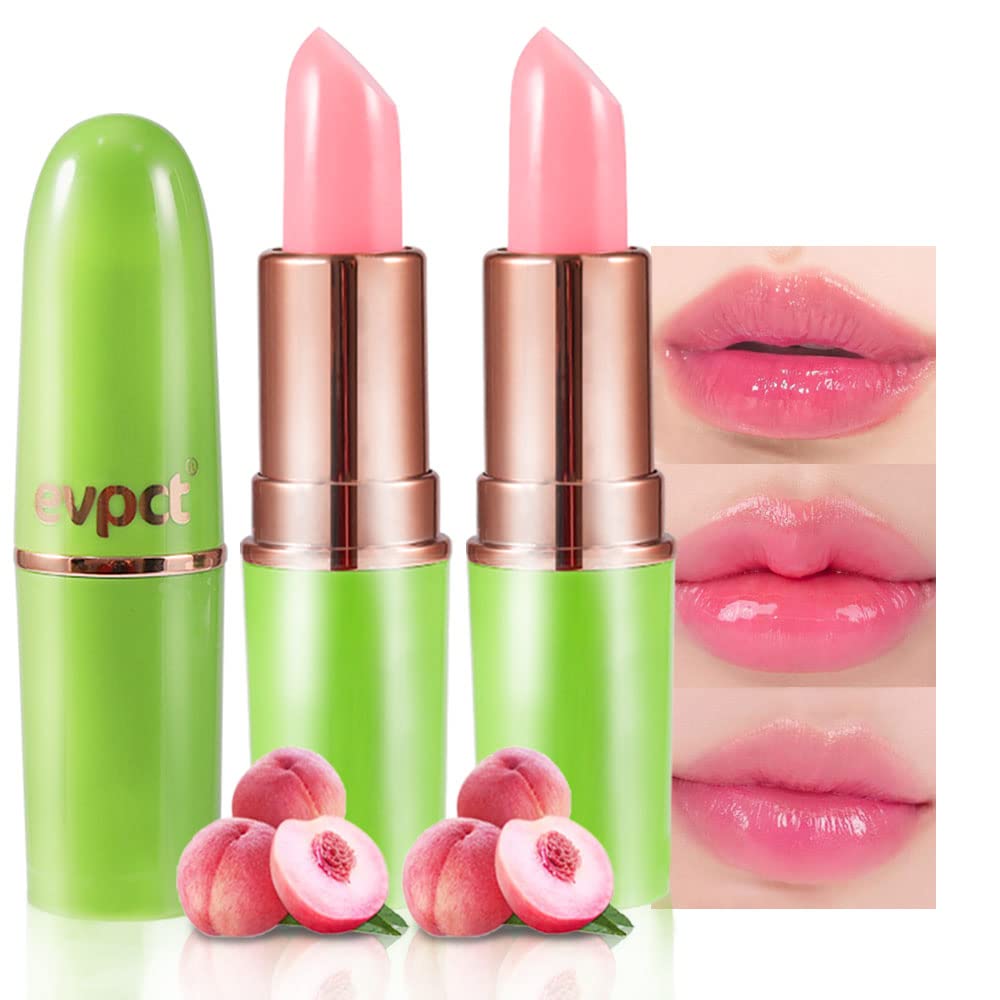 evpct 2Pcs Peach Tinted Lip Balms PH Lip Color Changing Lipstick Balm Stains Set Queen for Women Girls Korean Mood Color Change Light Pink Lipstick
