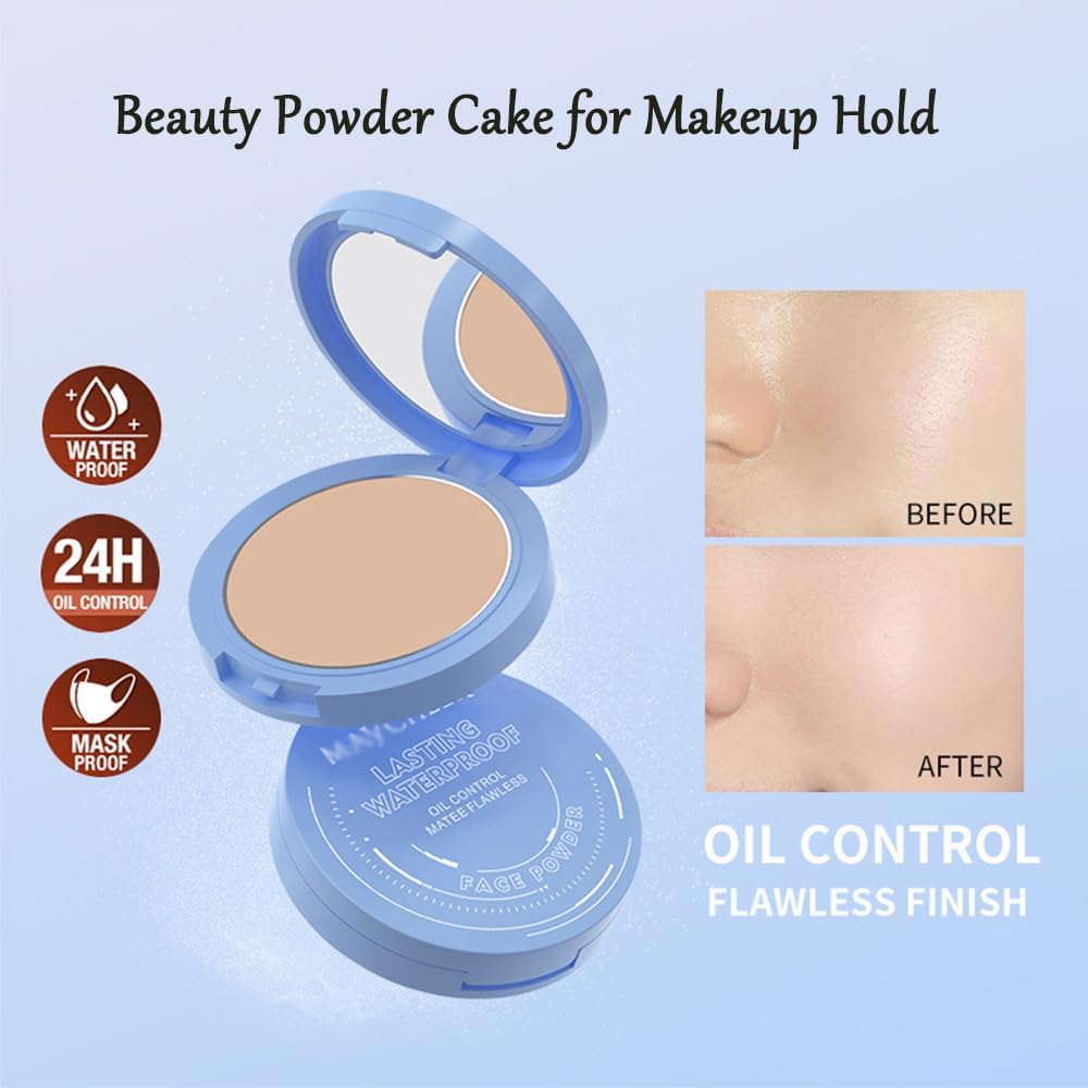 Beauty Powder Cake For Makeup Hold, Face Powder Waterproof Sets Makeup, Matte Perfection Pressed Powder, Long Wearing, Oil & Shine Control for All Skin Tones (#7, 1)