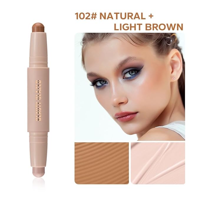 Cream Contour Sticks,Shades with Highlighter & Bronzer,Non-greasy and Waterproof Contouring Pen,Easy to Sculpt the Face and Create a Lightweight Finishing Makeup (02#Bronzer contour and glow sticks)
