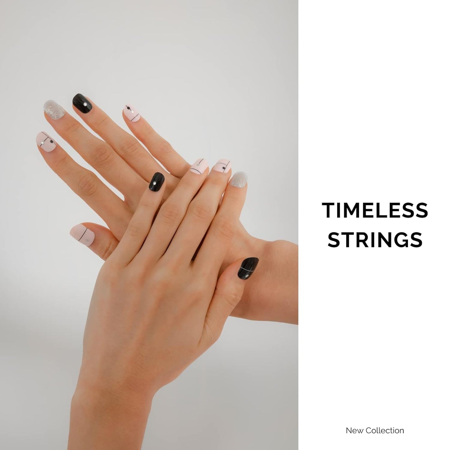 NAILOG Semi Cured Gel Nail Strips 34 pcs, Buy 2 Get 1 UV Lamp, Salon-Quality French Nail Strips with Soft Gel Finish| Timeless Strings