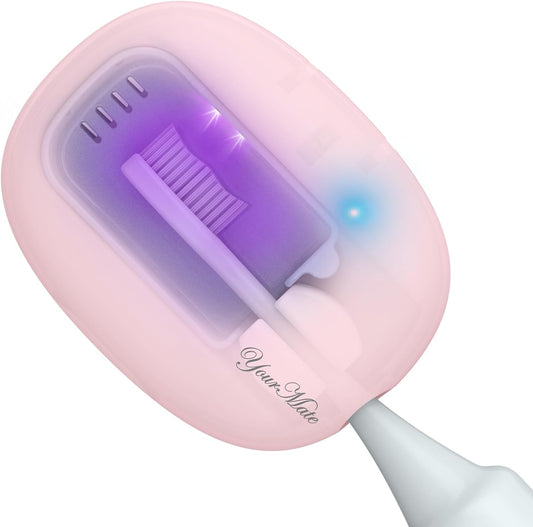 YourMate UVC Rechargerable Toothbrush Sanitizer Case Travel Toothbrush Covers Case with Holder for Houshold and Traveling or Business Trip Pink