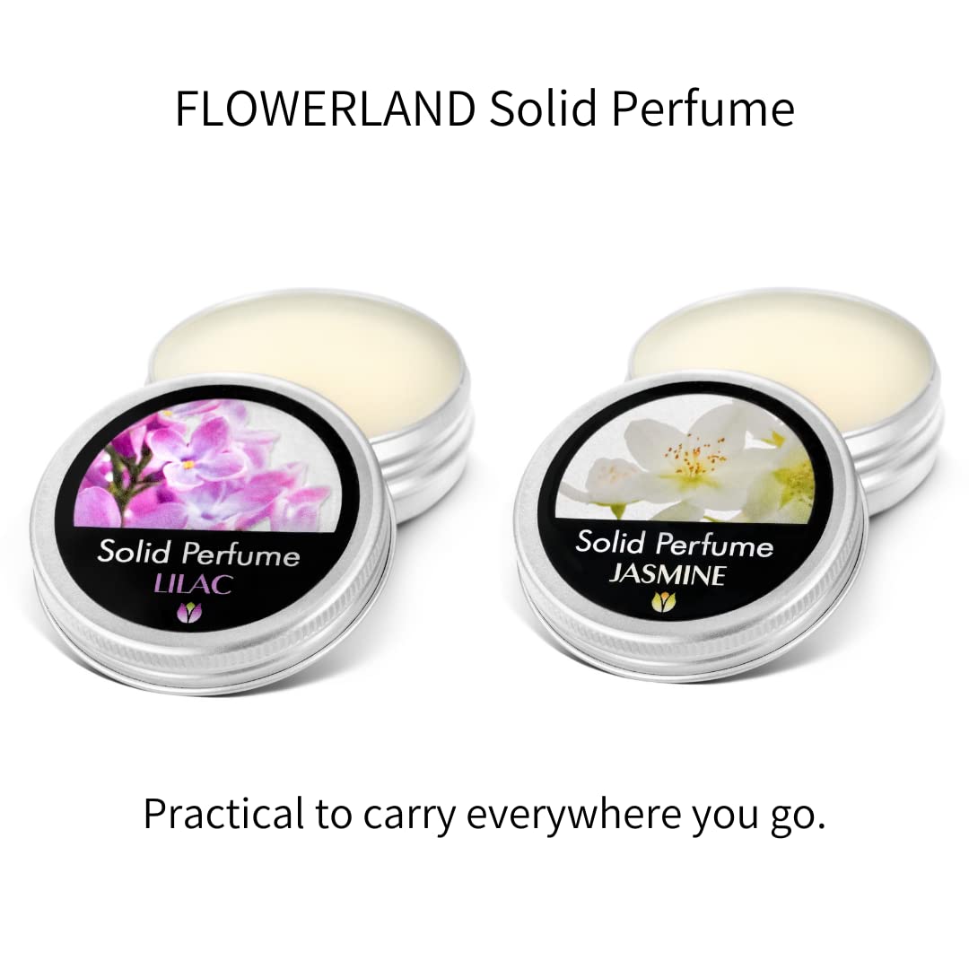 Flowerland Solid Perfumes Set Jasmine, Lilac - Portable Pocket Balm Perfumes Perfect for Travel Use - Natural Fragrance Parfums for Men and Women - Natural & Vegan