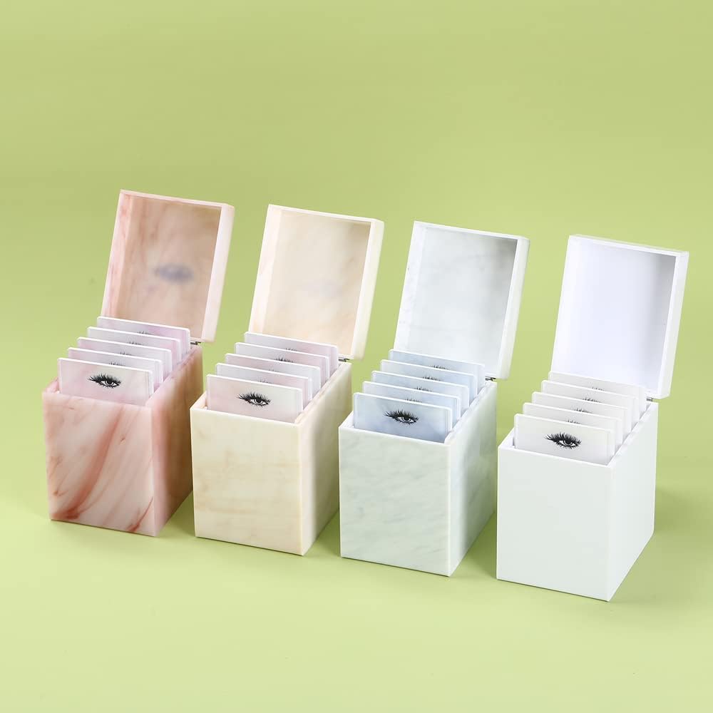 5 Layers Acrylic Eyelash Storage Box, Makeup Eyelashes Extension Close-Packed Display with 5 Pallets, Grafting False Eyelashes Glue Pallet Holder Display Organizer (5 Layers Marble White)