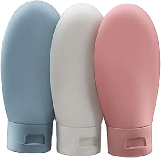 Travel Bottle, 3 Pcs Leak Proof Refillable Squeezable Containers Set(60 ml) with Label and Transparent Carry Bag for Liquid Shampoos, Soap and Toiletries. (Multicolor)