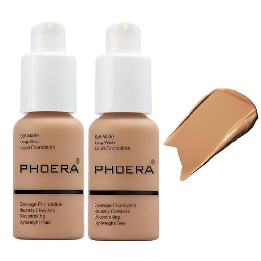 2 Pack PHOERA Foundation,Matte Oil Control Concealer Foundation Cream,PHOERA Long Lasting Waterproof Matte Liquid Foundation for Women Girls (105 Sand)