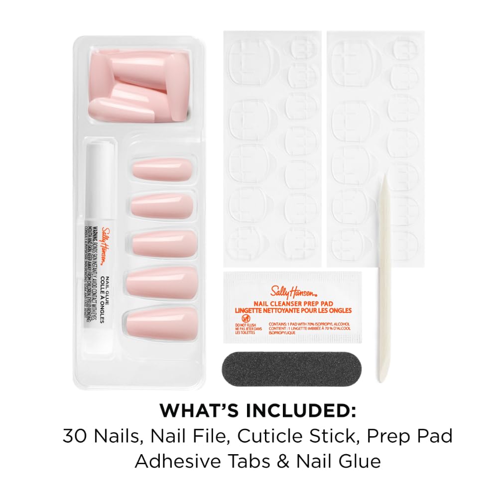 Sally Hansen Instant Cuticle Remover & Salon Effects Soul Pink Press On Nails Kit - 15 Second Cuticle Remover with Aloe & 30 Nail Designs with Nail Glue
