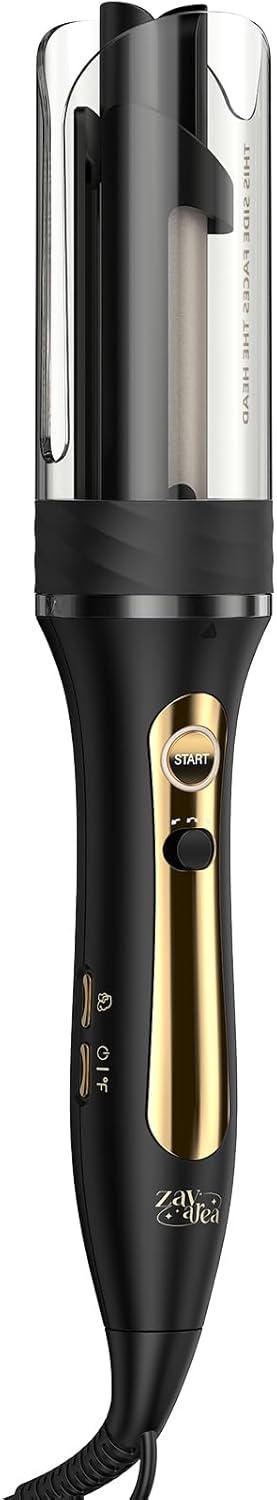 Zavarea Automatic Curling Iron, 1 Inch Hair Curler with 5 Temperatures, 3-Ways Rotation & 3-Styling Modes, Anti-Scald & Tangle-Free Self Rotating Curling Wand (Black)