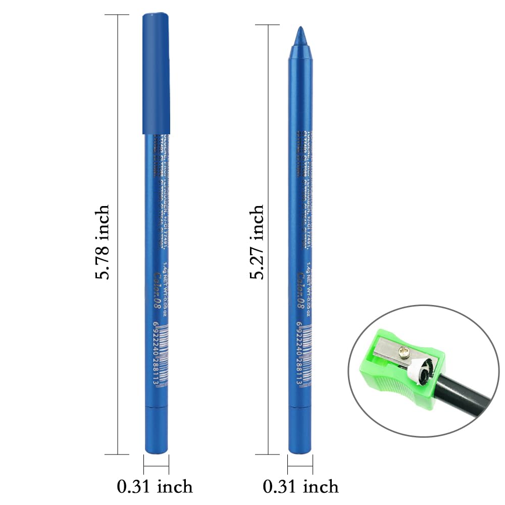 Kaely Gel Eyeliner Pencil for Women, Deep Sea Blue Eye Liner Waterproof Smudge Proof with Sharpener, Waterline Eye Makeup Liners, delineador de ojos contra el agua, Vegan & Cruelty-Free, 08
