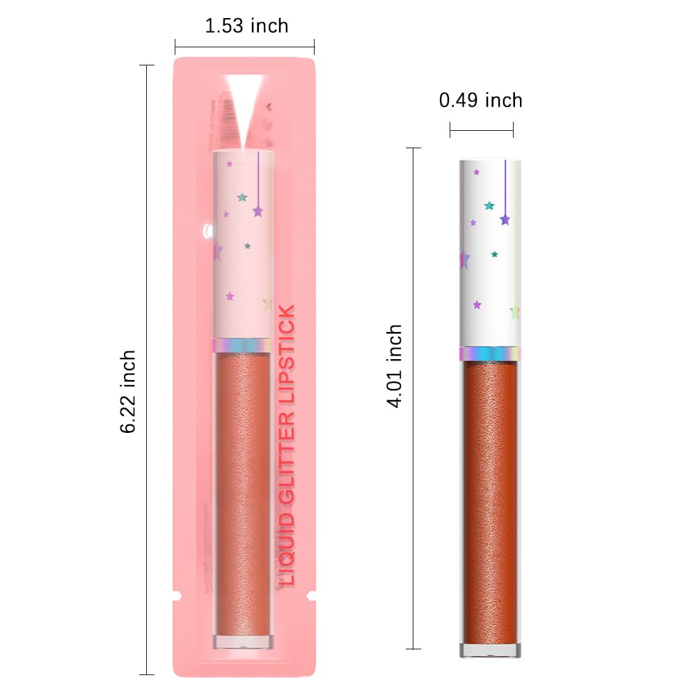 evpct 1Pcs Bronze Gold Metallic Glitter Lip Gloss Stain Lipstick for Women Long Lasting Waterproof 24, Orange Gold Frosted Metallic Shimmer Glossy Chrome iridescent Liquid Lipstick Lip Gloss Makeup 08