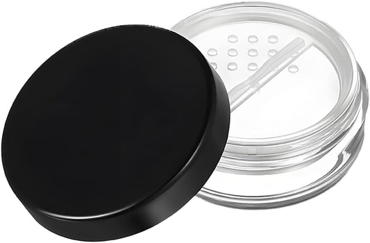 HAHIYO 1Pcs 20ml/0.68oz Plastic Empty Travel Compact Case Makeup Cosmetic Jar Refillable Powder Box No Leak Holder with Rotatable Sifter and Black Screw Lid