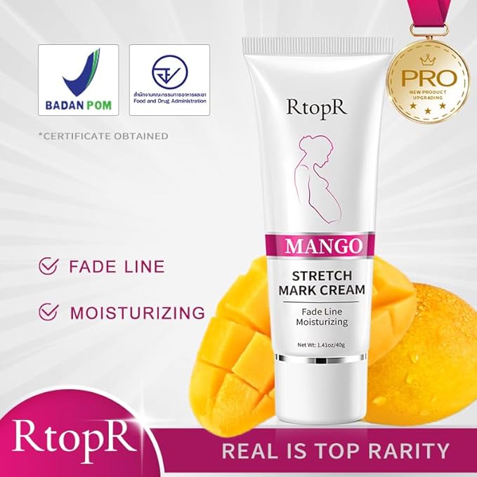RtopR Mango Stretch Mark Cream for Pregnancy, Stretch Mark Repair Cream, Fade Line, Moisturizing and Non-Greasy, Safe to Use When Pregnant