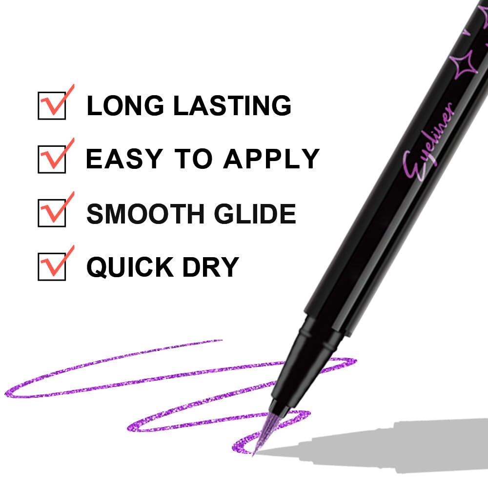evpct 1Pcs Voilet Purple Glitter Glittering Diamond Shimmer Liquid Eyeliner Eye Makeup Pencil Set, Sparkle Shimmer Colored Eyeliner Pen Waterproof Smudge Proof Long Lasting High Pigmented 05#