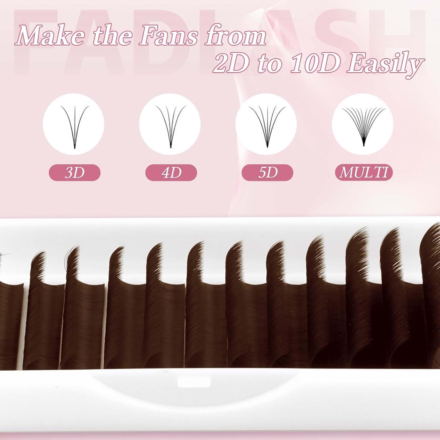 FADLASH Brown Lash Extensions Easy Fan Volume Lashes Colored Lash Extensions C Curl Volume Lash Extension 0.07 Self Fanning Eyelash Extensions (Dark Brown-0.07C, 8-14mm)