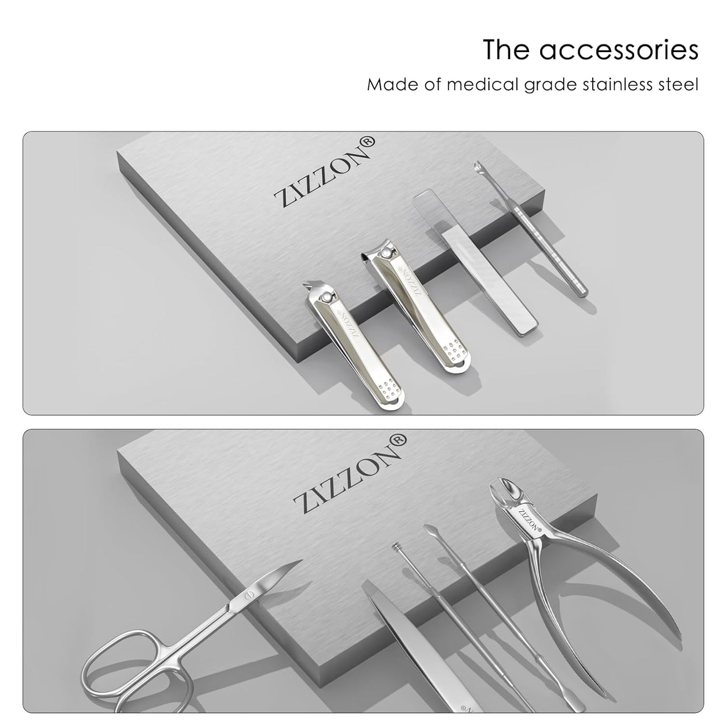 ZIZZON Manicure Set Professional Stainless Steel Toenail and Fingernail Clippers Set 9 in1 Pedicure and Grooming kit with Travel Case (Black)