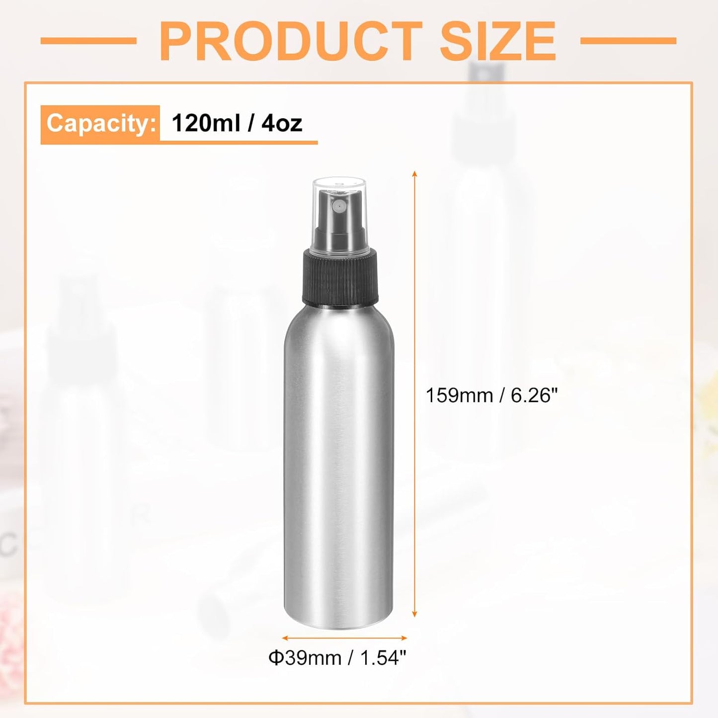 HARFINGTON 5pcs Aluminum Fine Mist Spray Bottles 120ml/4oz Metal Small Liquid Alcohol Refillable Travel Container with Black Plastic Nozzle Cap for Perfume Skincare Cosmetic Storage Bottle