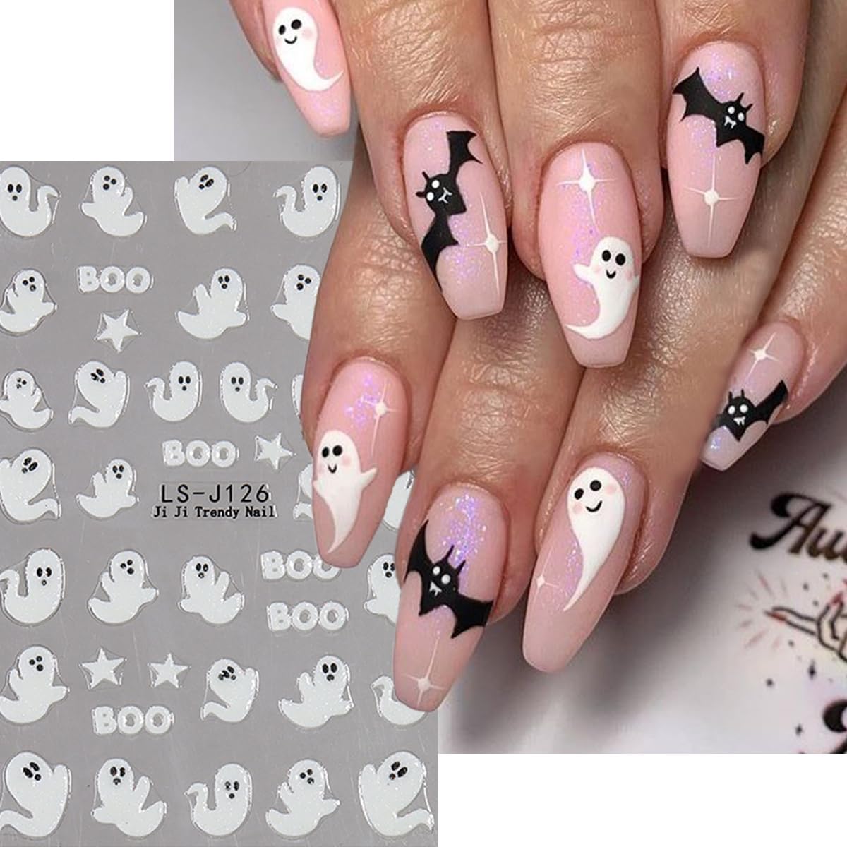 Halloween Nail Stickers Spider Nail Decals Ghost Nail Art Stickers Glitter Spider Web Bat Black Silver Design Bat French Tips Self Adhesive Nail Sticker for Nail Art Manicure Accessories 6Sheets