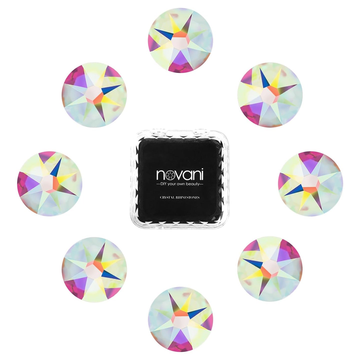 Novani 500pcs Crystal AB Rhinestones Flat Back Round Rhinestone Style 2088 Sparkly Crystal Gemstones for Nail Art and Crafting,SS6(1.9-2mm