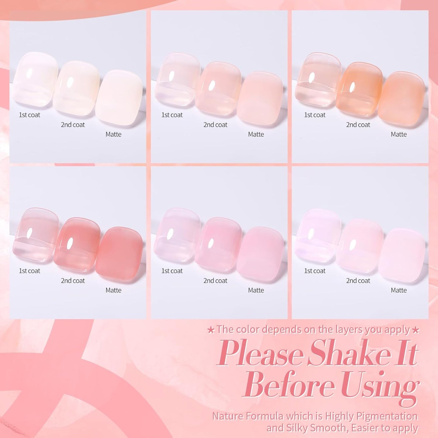 Born Pretty Jelly Pink Gel Nail Polish Nude Pink Sheer Translucent Gel Polish Milky Natural Gel Polish Set Nail Art Manicure DIY Kit Home Salon 6PCS