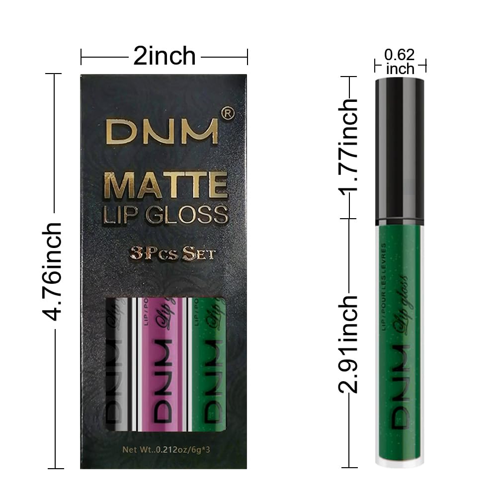 evpct 3Pcs Dark Black Grape Plum purple Emerald Green Matte Liquid Lipstick Lip Stain Sets for Women Matte+Lipstick Long Lasting 24 hr Hours Magic Lipstick 24 Hours original Waterproof 18#