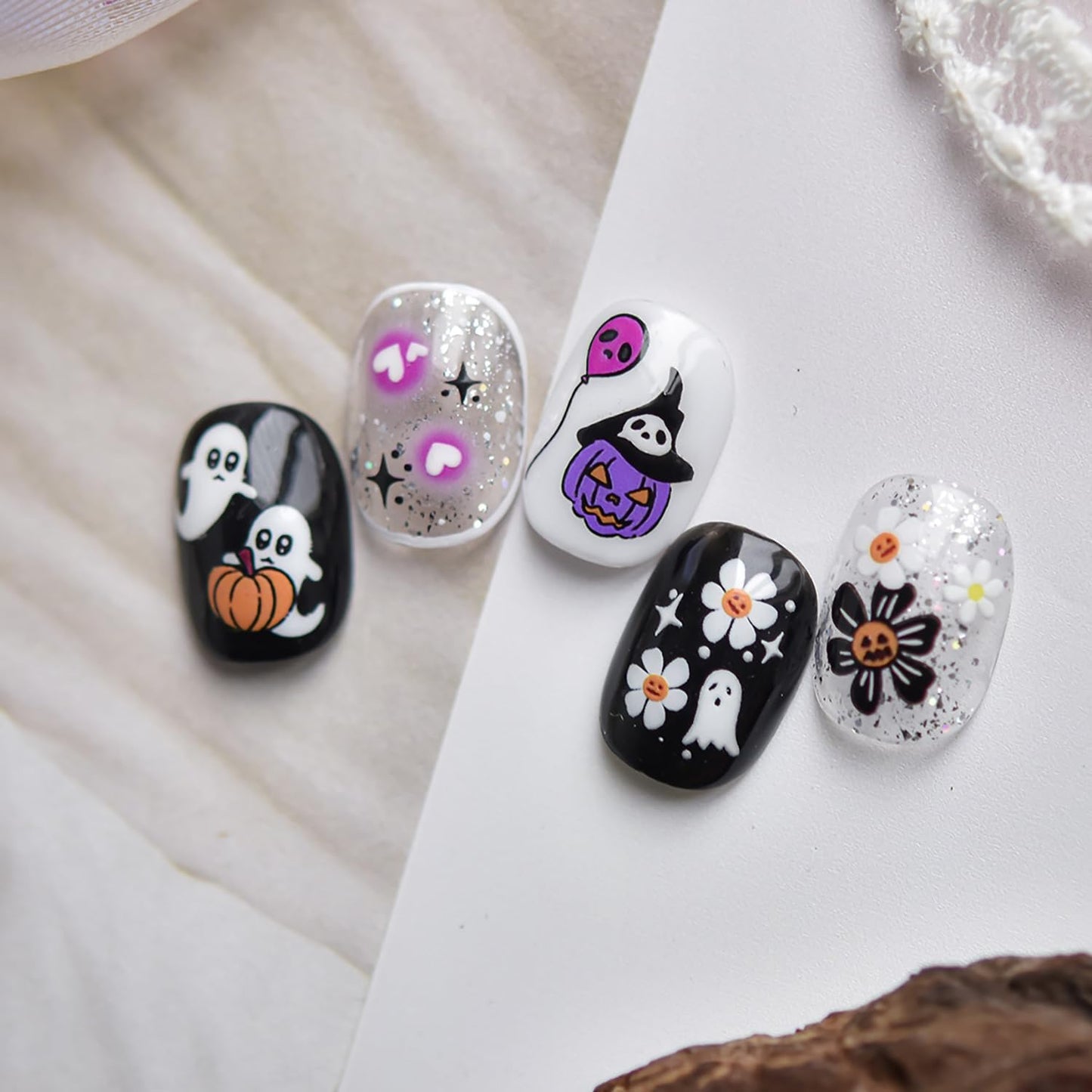 Halloween Ghost Nail Stickers 5D Embossed Halloween Nail Decals for Nail Art Designs Self Adhesive Cute Pumpkin Spider Nail Art Stickers Flower Nails Supplies for Women Nail Manicure