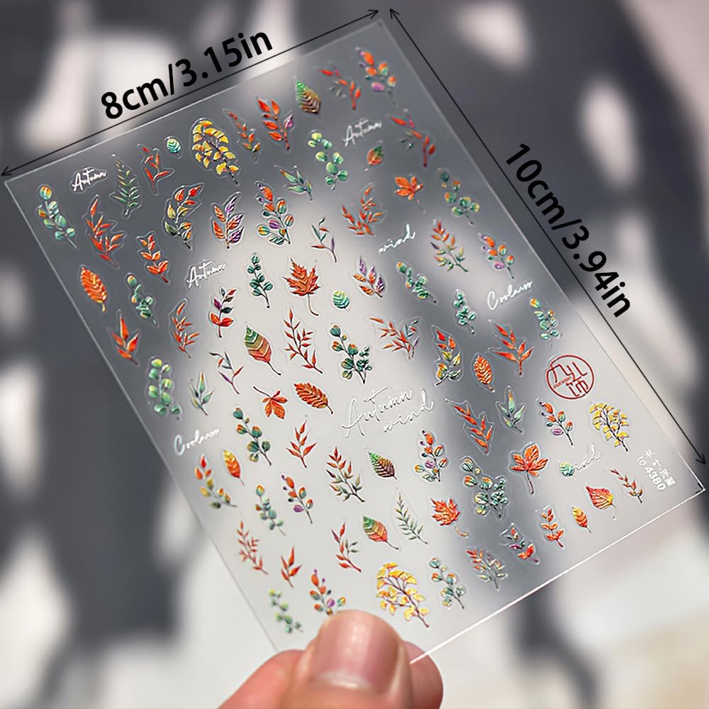 5D Relief Ginkgo Maple Leaf Stickers for Nails Design Fall Nail Stickers for Women Fall Leaves Nail Art Sticker Autumn Nail Decals Yellow Green Foliage Manicure Decor Sticker Nails Accessories