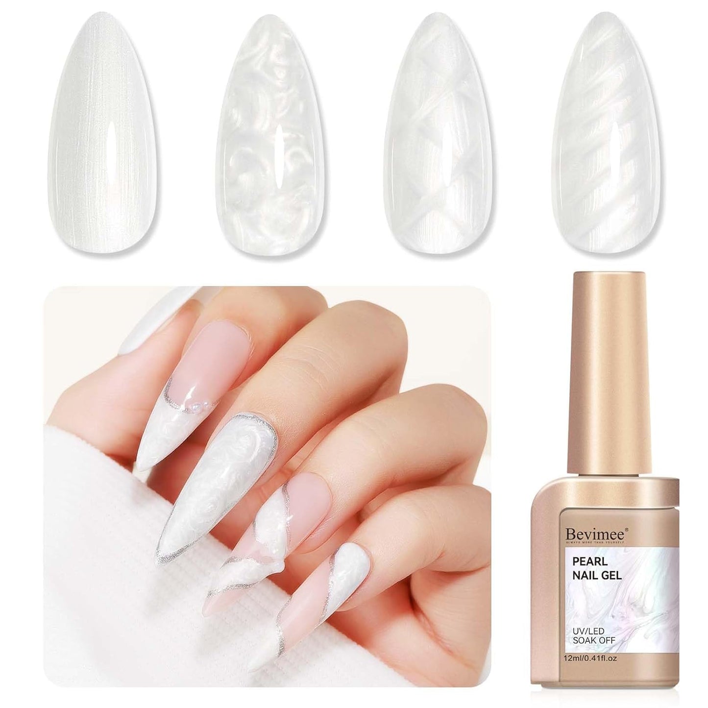 Pearl Gel Nail Polish 12ml Pearl White Mermaid Iridescent Gel Polish Chrome Aurora Nail Drawing Swirl Shell Thread Effect Pearlescent Nail Polish Soak Off UV LED Nail Art Salon Home DIY