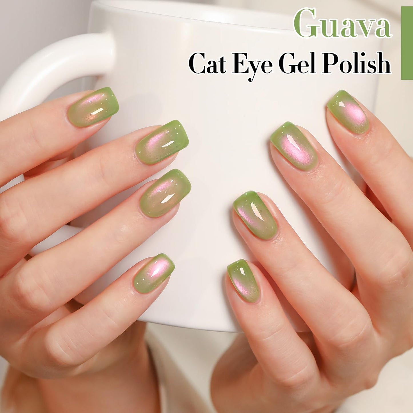 Double Rhythm 0.5 OZ Cat Eye Gel Polish with Magnet 15ML Holographic Glitter Shimmer Translucent Jelly Color Magnetic Nail Polish Salon DIY at Home (Pink Green-MC1215)