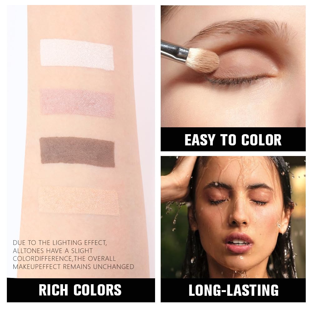 Kaely Powder Eyeshadow Quad, Natural Nude Shimmer Eyeshadow Palette Makeup, Neutral Eye Shadow Palette for Older Women Pigmented Waterproof, sombras para ojos, Blendable, Cruelty-free, 01